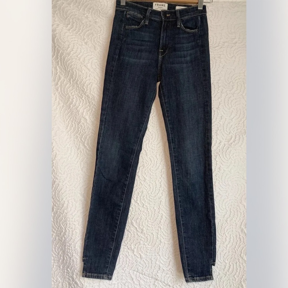 Frame Denim Jeans Size 24 Womens Le High Skinny notched Hem Dark Wash Stretch